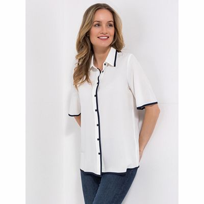 Thumbnail - VIA MILANO Bluse, langer 1/2-Arm Kragen Knopfleiste Kontrastdetails