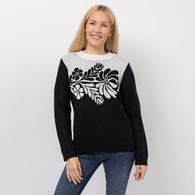 CASHMASOFT Pullover Rundhalsausschnitt Cashmeregriff Blumen-Jacquard