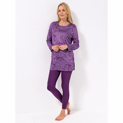Thumbnail - LITTLE ROSE Pyjama, 1/1-Länge Mikrofaser Longshirt, bedruckt Leggings, uni