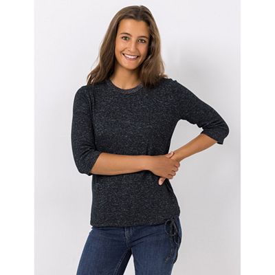 VIA MILANO Shirt, 3/4-Arm Rundhalsausschnitt Bindeband, Glanzgarn figurumspielend