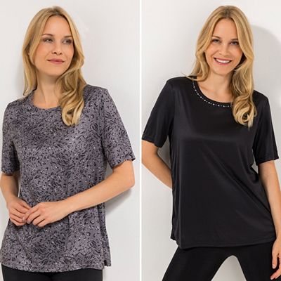 Thumbnail - JERYMOOD HOMEWEAR 2 Shirts, 1/2-Arm Mikrofaser 1x uni, Nietendetails 1x bedruckt