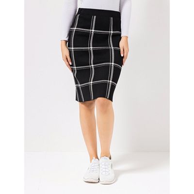 VIA MILANO Strickrock knieumspielend kariert Rundumdehnbund