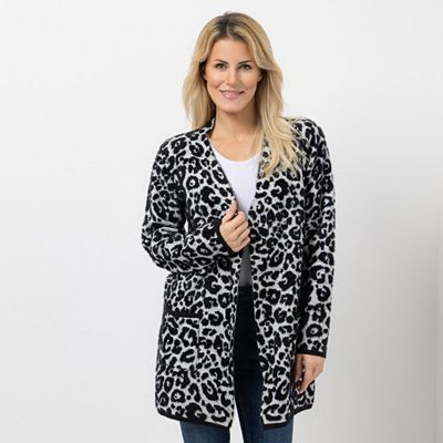 VIA MILANO Strickjacke, 1/1-Arm offene Front V-Ausschnitt figurumspielend