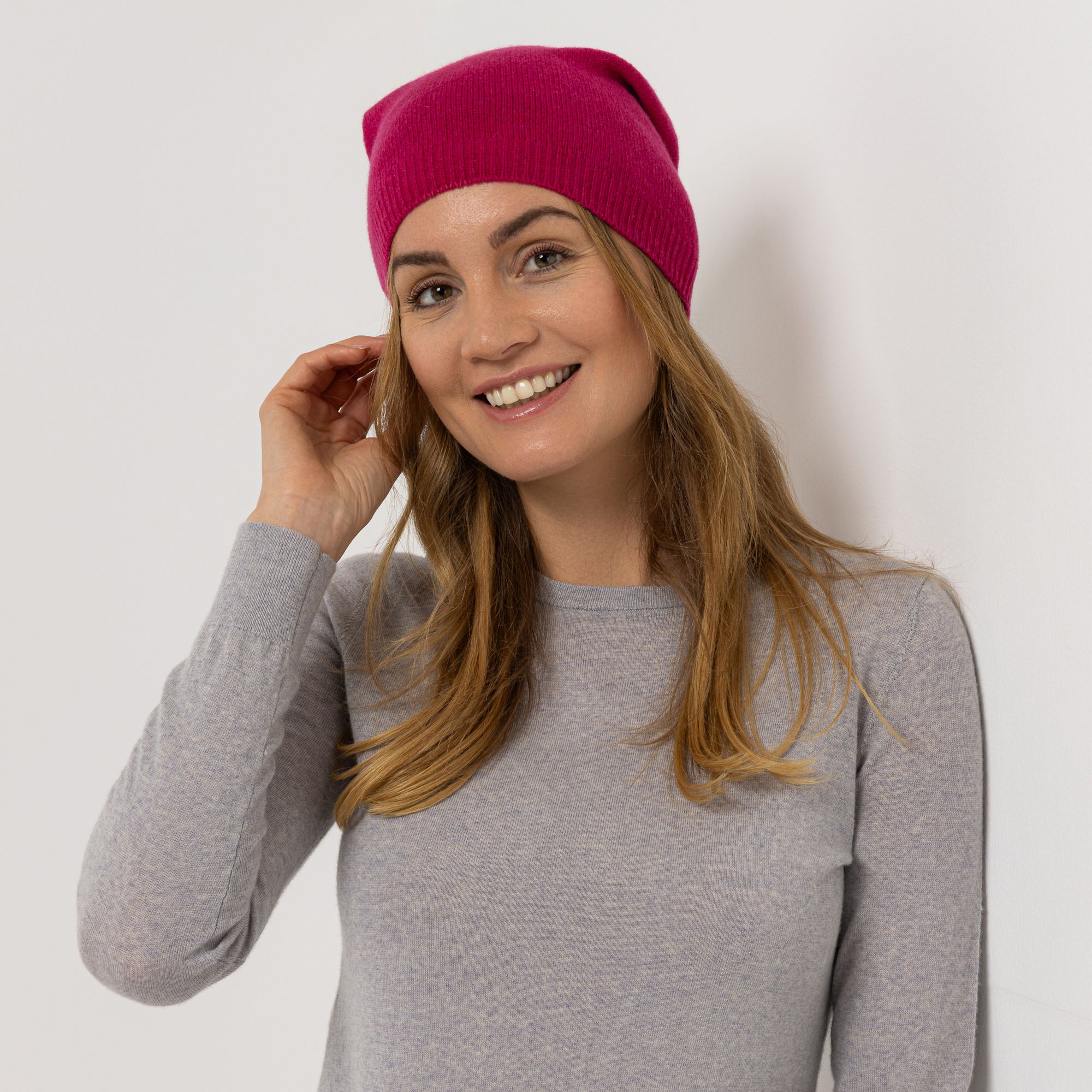 VIA MILANO Mütze 100% Kaschmir Rippabschluss Made in Italy