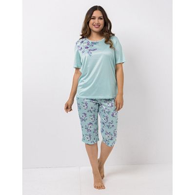 Thumbnail - LITTLE ROSE Pyjama-Set Mikrofaser Shirt, 1/2-Arm Hose, Capri-Länge