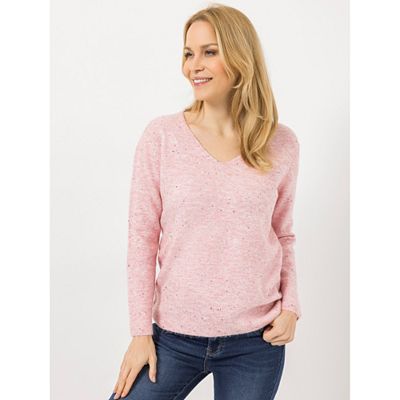 Thumbnail - DENIM & CO. Pullover V-Ausschnitt Melange Optik figurumspielend