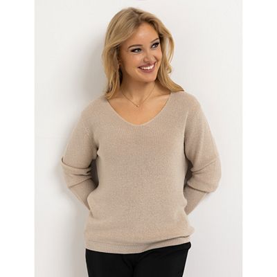 AMINATI® Pullover, 1/1-Arm V-Ausschnitt metallisiertes Garn Logo-Plakette