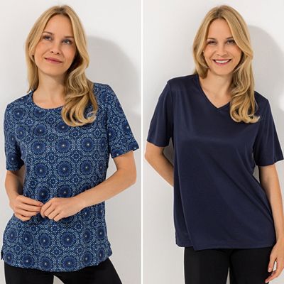Thumbnail - JERYMOOD HOMEWEAR 2 Shirts, 1/2-Arm Mikrofaser 1x uni, V-Ausschnitt 1x bedruckt, Rundhals