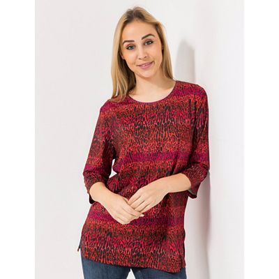 Thumbnail - IN-PRINT Shirt, 3/4-Arm Rundhalsausschnitt Seitenschlitze leger-weit