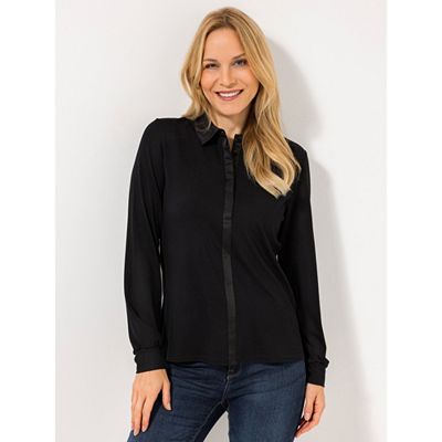 VIA MILANO Jerseybluse, 1/1-Arm Kragen Satin Details figurumspielend