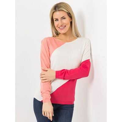 VIA MILANO Pullover, 1/1-Arm Rundhalsausschnitt Tricolor-Optik figurumspielend