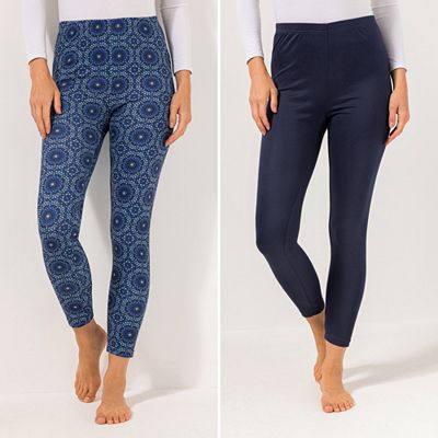 Thumbnail - JERYMOOD HOMEWEAR 2 Leggings, 1/1-Länge Rundumdehnbund 1x uni 1x bedruckt