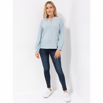 VIA MILANO Shirt, 1/1-Arm mit Smok-Abschluss Jersey mit Lochmuster figurumspielend