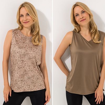 JERYMOOD HOMEWEAR 2 Tops, ohne Arm Mikrofaser 1x uni 1x bedruckt