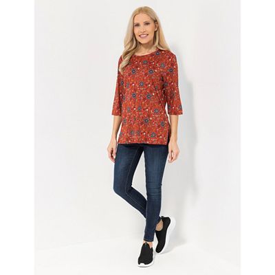Thumbnail - IN-PRINT Shirt, 3/4-Arm Rundhalsausschnitt Seitenschlitze leger weit