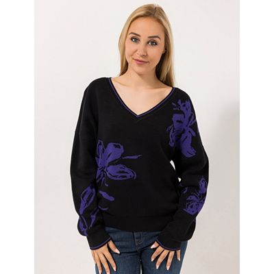 BASLER® Pullover, 1/1-Arm V-Ausschnitt Rippenbündchen Blumen Jacquard