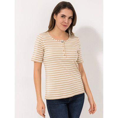 VIA MILANO Shirt, 1/2-Arm Rundhalsausschnitt halbe Knopfleiste figurumspielend