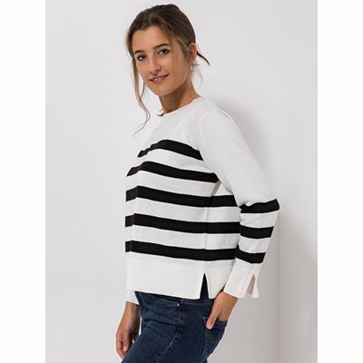 Thumbnail - LOVELY SISTERS® Pullover, 1/1-Arm Runhalsausschnitt Kaschmiranteil gestreift