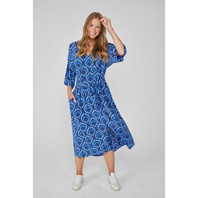 Thumbnail - LIEBLINGSSTÜCK® Kleid, 3/4-Arm V-Ausschnitt Gürtel Allover-Druck