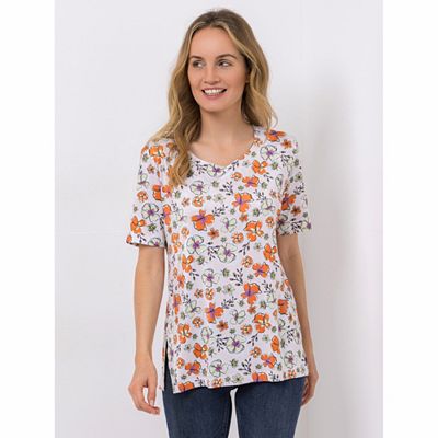 IN-PRINT Shirt, 1/2-Arm Herzausschnitt Seitenschlitze Allover-Druck