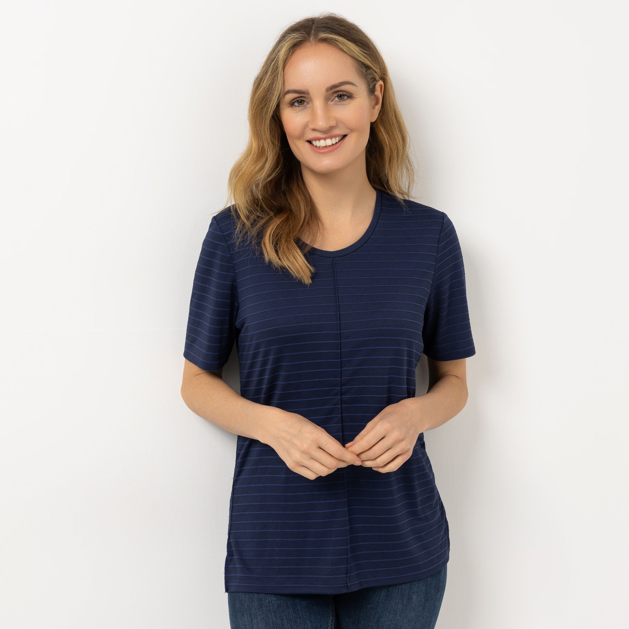 DENIM & CO. Shirt 1/2-Arm Rundhalsausschnitt Seitenschlitze