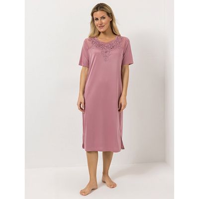 LITTLE ROSE Nachthemd, 1/2-Arm Mikrofaser Spitzendetails Rundhalsausschnitt