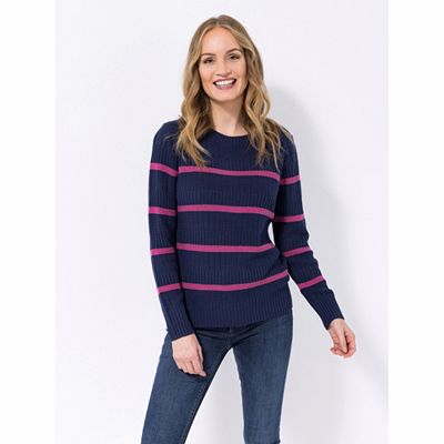 Thumbnail - VIA MILANO Pullover, 1/1-Arm Rundhalsausschnitt Kontraststreifen figurumspielend