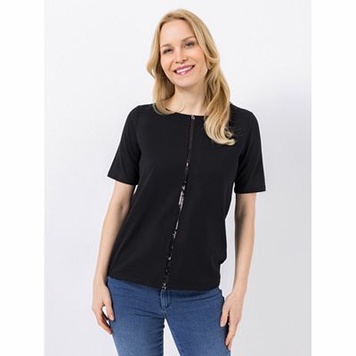 VIA MILANO Blusenshirt 1/2-Arm Pailletten-Detail leger weit
