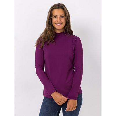 VIA MILANO Shirt, 1/1-Arm gesmokter Stehkragen Strass-Details figurumspielend