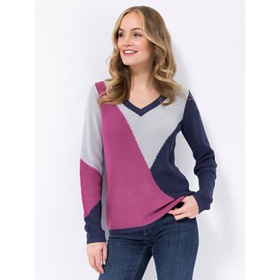 Thumbnail - VIA MILANO Pullover 1/1-Arm V-Ausschnitt gemustert