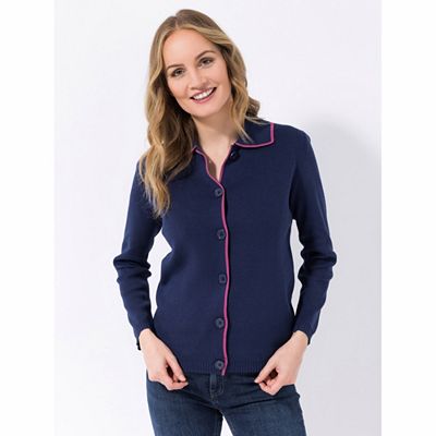 VIA MILANO Cardigan, 1/1-Arm Polokragen Pipingdetail figurumspielend