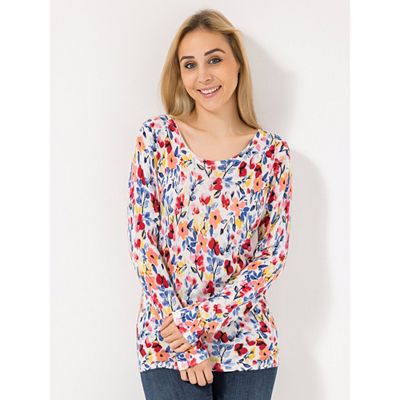 Thumbnail - CASHMASOFT Pullover, 1/1-Arm Cashmeregriff Rundhalsausschnitt Blumenprint