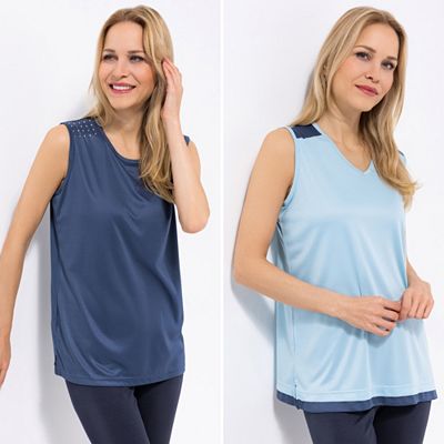 Thumbnail - JERYMOOD HOMEWEAR 2 Tops Mikrofaser Ziersteine Seitenschlitze