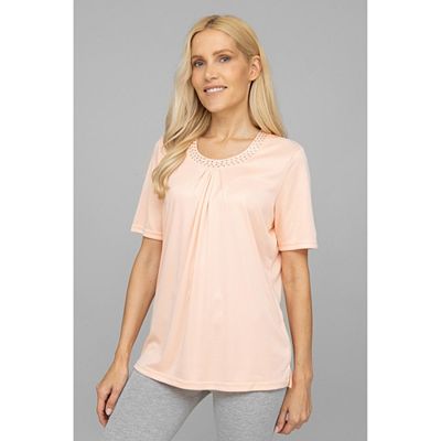 JERYMOOD HOMEWEAR Shirt, 1/2-Arm Mikrofaser Raffung Strassdekoration