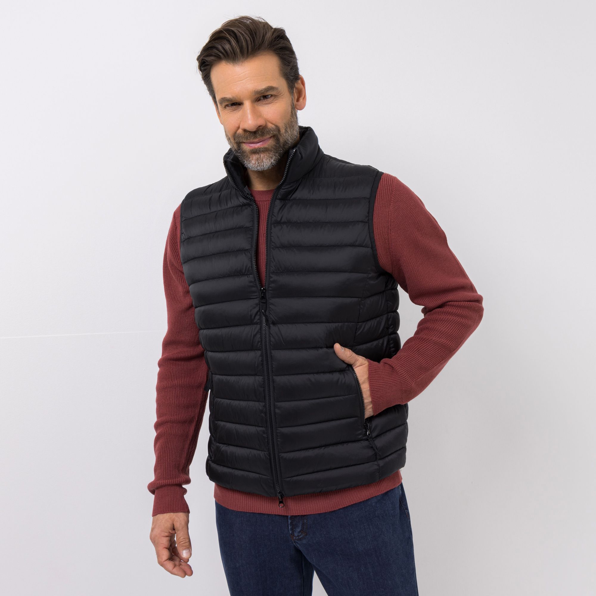 CENTIGRADE Herren Steppweste Stehkragen 2-Wege-Reißverschluss Reißverschlusstaschen