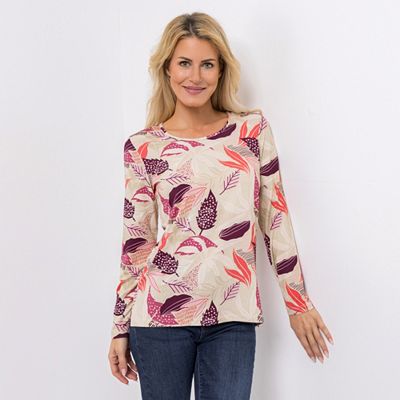 DENIM & CO. Shirt, 1/1 Arm Rundhalsausschnitt Seitenschlitze Allover-Druck