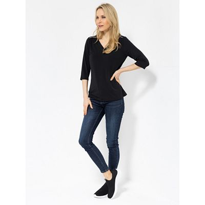 VIA MILANO Shirt, 3/4 Arm V-Ausschnitt Kontraststreifen figurumspielend