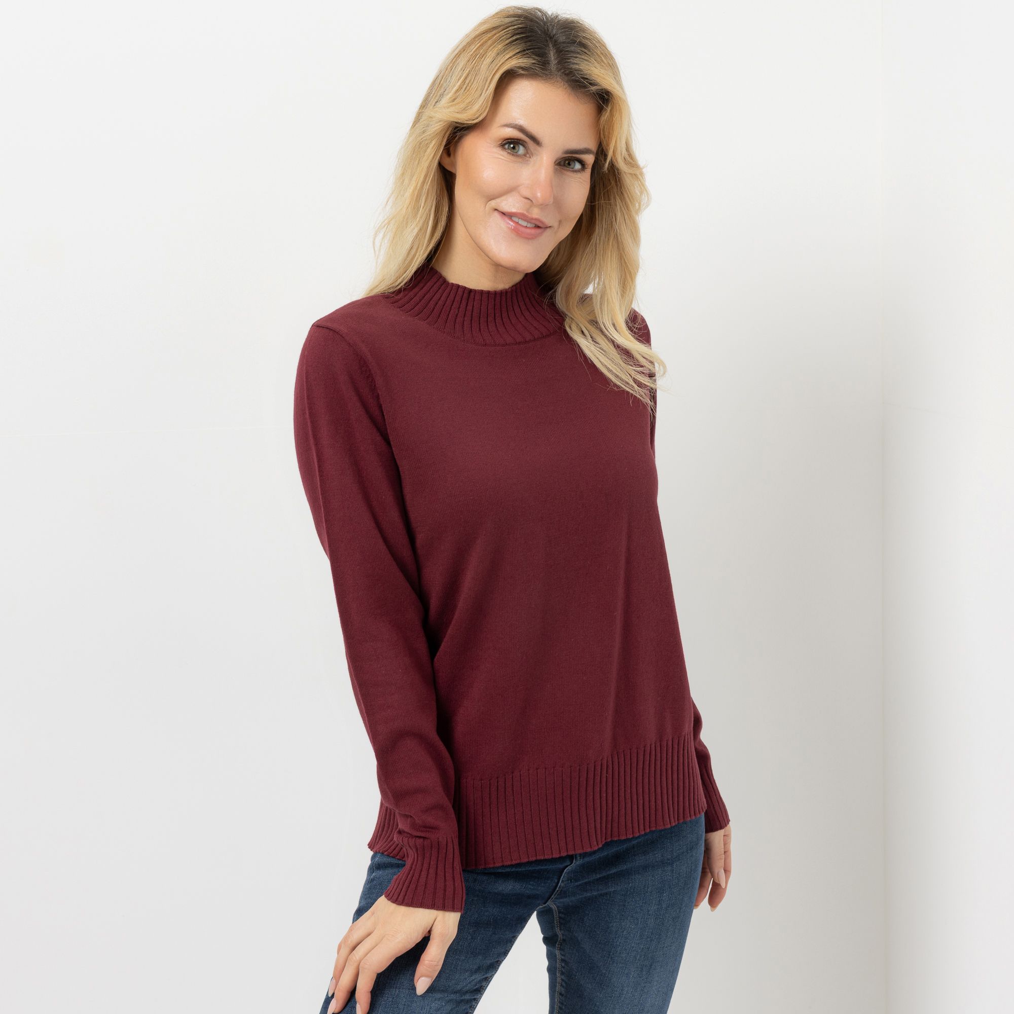 DENIM & CO. Pullover gerippter Stehkragen Rippenbundabschlüsse figurumspielend