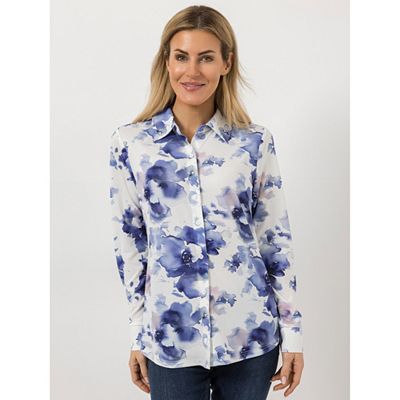 VIA MILANO Blusen-Shirt, 1/1-Arm Jersey-Stretch geknöpft figurumspielend