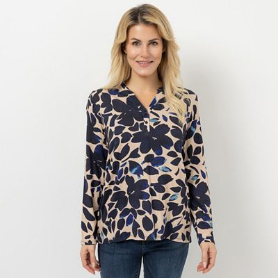 DENIM & CO. Jerseybluse, 1/1-Arm Serafinoausschnitt Knopfleiste figurumspielend