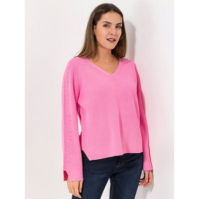 LOVELY SISTERS® Pullover, 1/1-Arm V-Ausschnitt weite Ärmel Stickerei