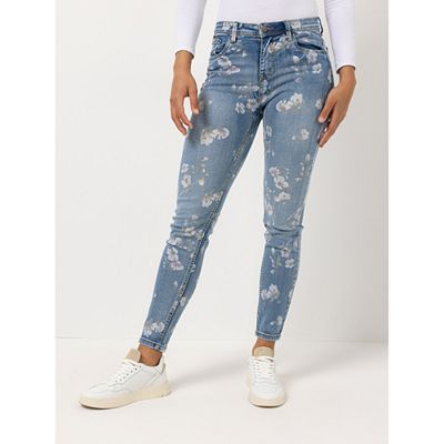 VIA MILANO Jeans, 1/1-Länge 5-Pocket-Style Allover Blumenprint schmales Bein