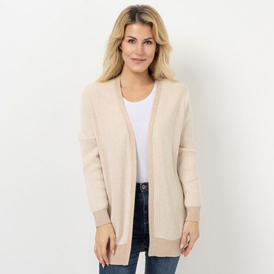 DENIM & CO. Cardigan, 1/1-Arm Rippenstruktur V-Ausschnitt offene Front
