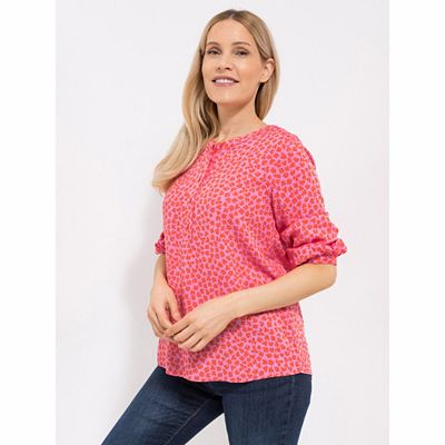 LOVELY SISTERS® Bluse, 1/1-Arm Rundhalsausschnitt Knopfleiste Ballonärmel