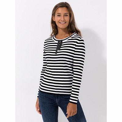 DENIM & CO. Shirt, 1/1-Arm Rundhalsausschnitt mit BIndeband figurbetont