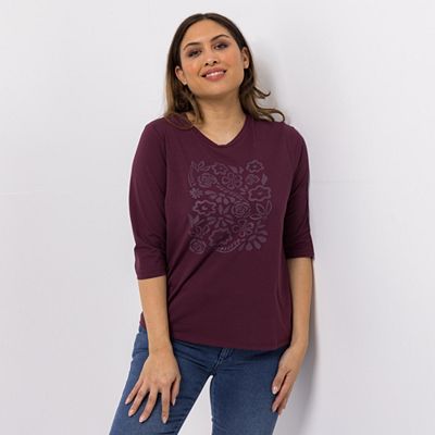 Thumbnail - DENIM & CO. Shirt, 3/4-Arm Rundhalsausschnitt platzierter Druck figurumspielend