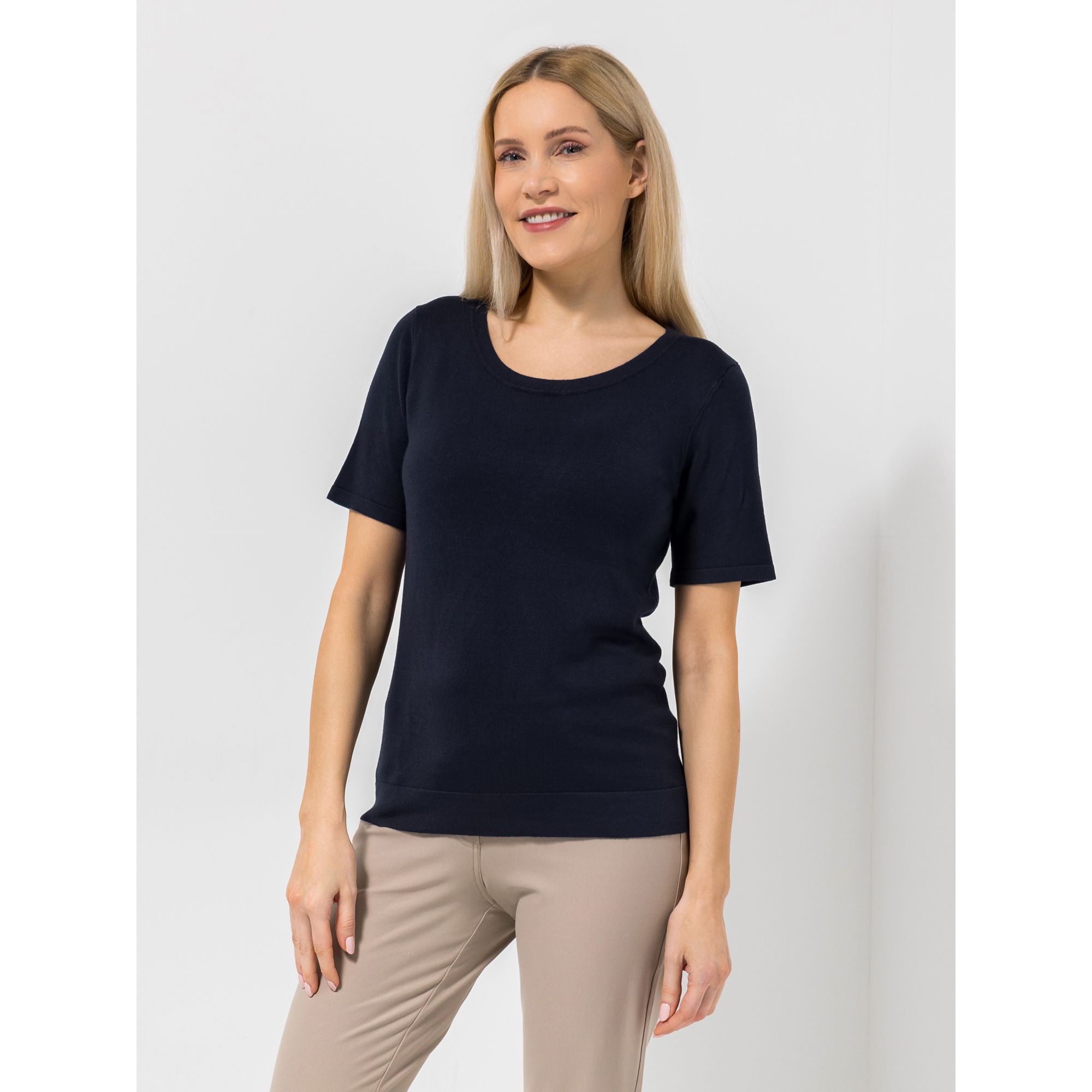 VIA MILANO Pullover, 1/2-Arm Rundhalsausschnitt Tubular-Abschlüsse figurumspielend