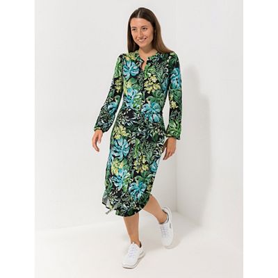 DENIM & CO. Kleid, 1/1-Arm wadenumspielend Rundhalsausschnitt bedruckt