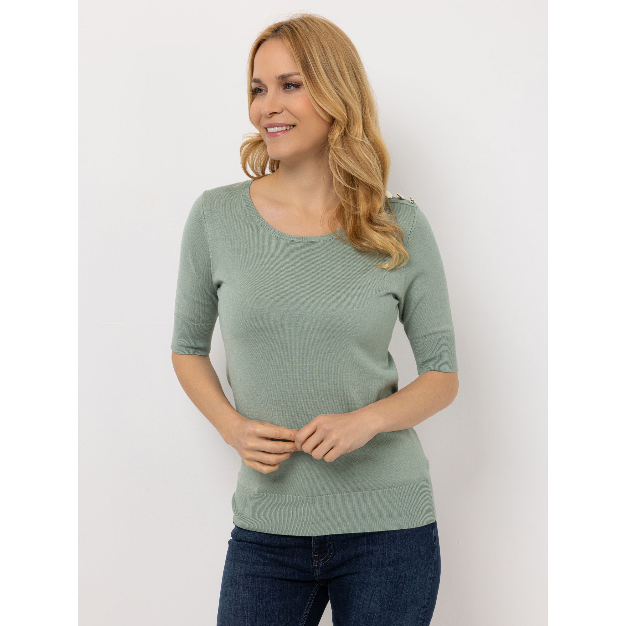 VIA MILANO Pullover langer Halbarm Rundhalsausschnitt figurbetont