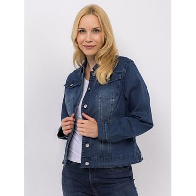 DENIM & CO. Jeansjacke Brusttaschen Knopfleiste figurumspielend